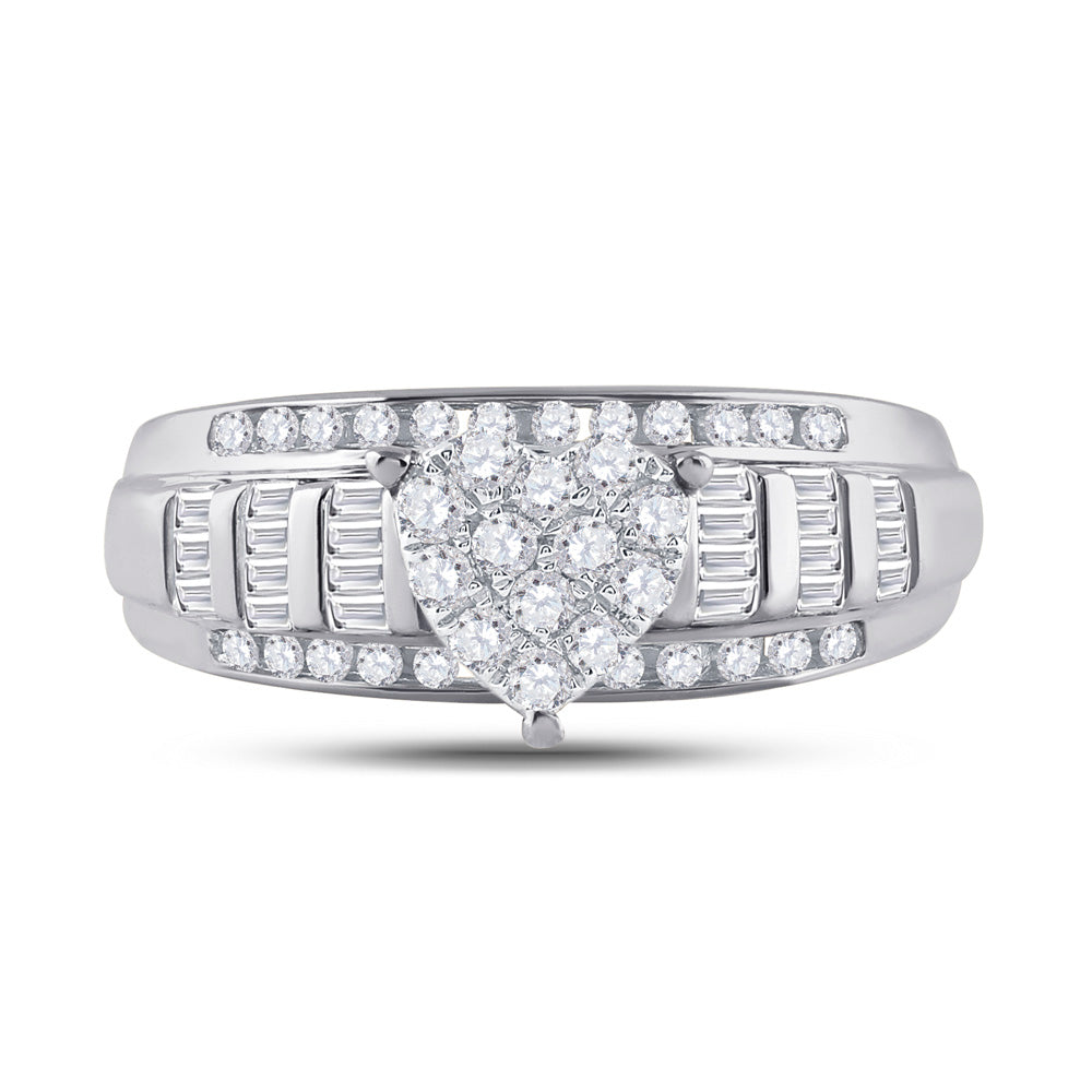 10K White Or Yellow Gold Round Diamond Heart Bridal Wedding Engagement Ring , Womens Size: 5-10
