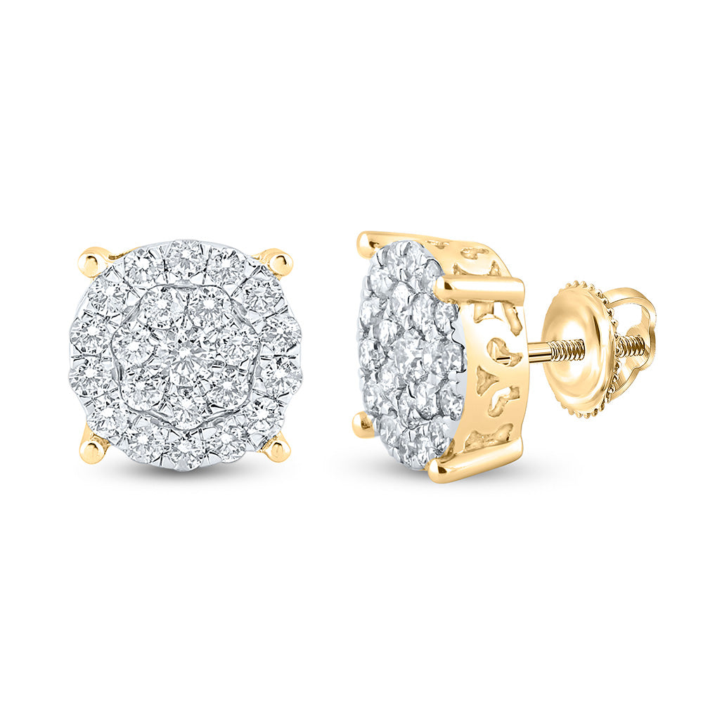 10K White Or Yellow Gold Womens Round Diamond Cluster Earrings