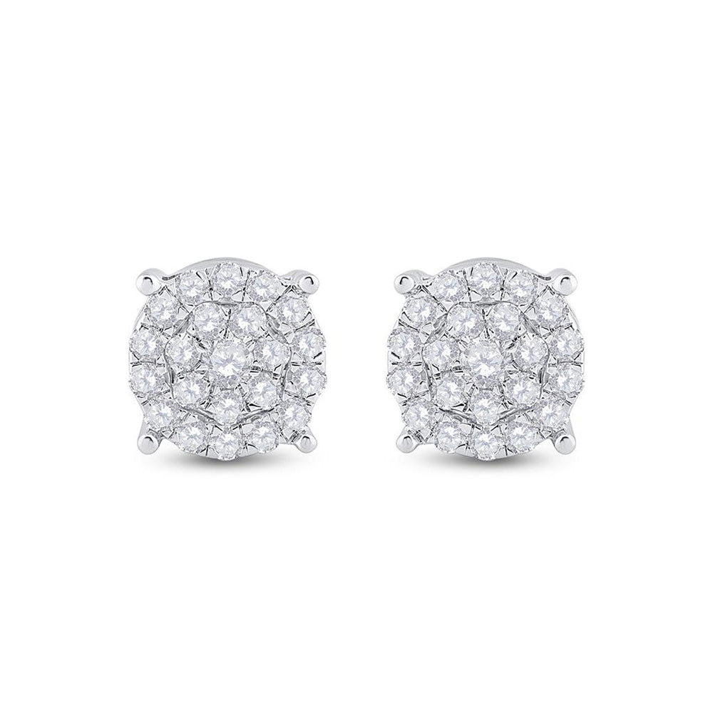 10K White Or Yellow Gold Womens Round Diamond Cluster Earrings