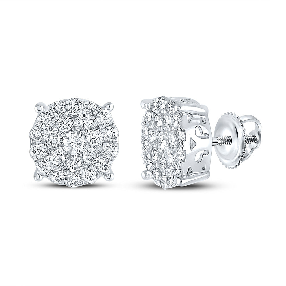 10K White Or Yellow Gold Womens Round Diamond Cluster Earrings