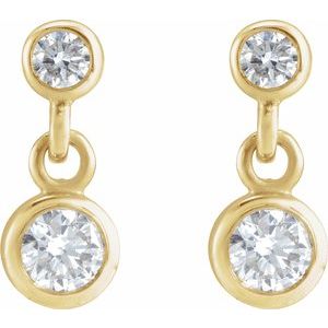 14K Yellow Gold Round 3Mm I1, G-H 1/4 Ctw Natural Diamond Two-Stone Bezel-set Friction Back Earrings