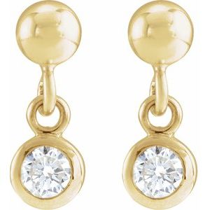 14K Yellow Gold Round 3Mm I1, G-H 1/5 Ctw Natural Diamond Micro-Bezel-set Friction Back Dangle Earrings