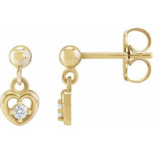 14K Yellow Gold Round 2 Mm .06 Ctw Natural Diamond Heart Dangle Earrings