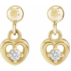 14K Yellow Gold Round 2 Mm .06 Ctw Natural Diamond Heart Dangle Earrings