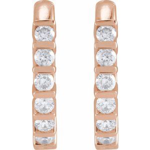 14K Rose Gold Pair Round Shape 1.8Mm I1, Gh 1/3 Ctw Natural Diamond Channel-Set Hinged Hoop Earrings, Length: 15.01 Mm, Thickness: 1.9 Mm