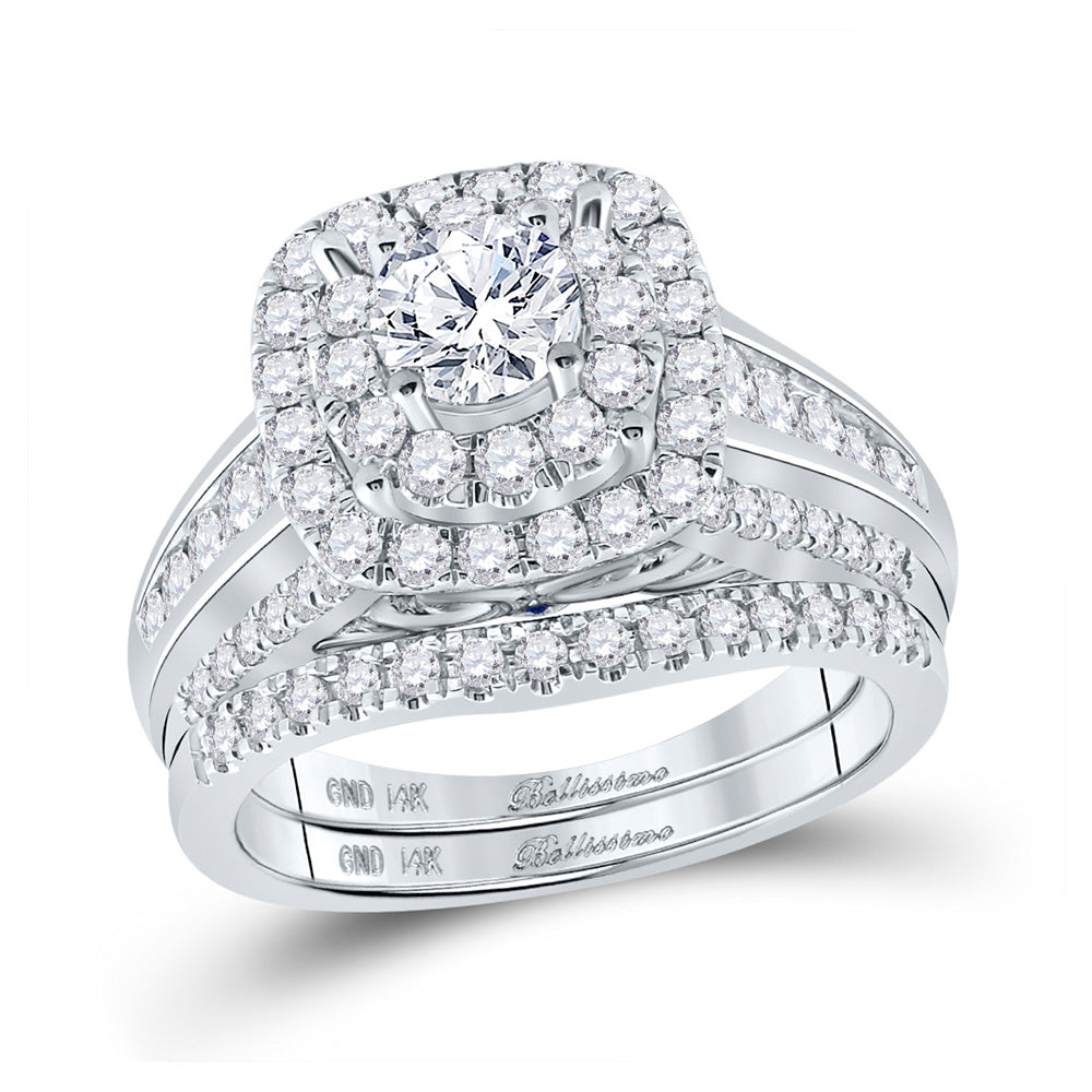 14K White Gold Round Diamond Halo Bridal Wedding Ring Band Set 2 Cttw, Womens Size: 5-10