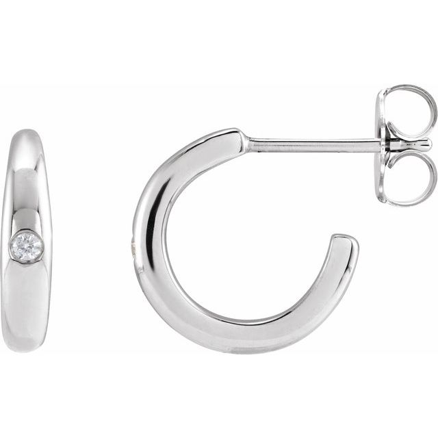 Sterling Silver Round 12.01 Mm 2.75 Mm 1.5Mm I1, Gh Pair Friction Backs Included Polished .03 Ctw Natural Diamond Hoop Earrings
