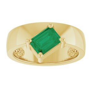 14K Yellow Gold Emerald 7 X 5 Mm Polished Lab-Grown Emerald Asymmetric Solitaire Ring Size 7