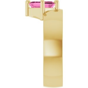 14K Yellow Gold Emerald 7 X 5 Mm Polished Lab-Grown Pink Sapphire Asymmetric Solitaire Ring Size 7