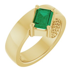14K Yellow Gold Emerald 7 X 5 Mm Polished Lab-Grown Emerald Asymmetric Solitaire Ring Size 7