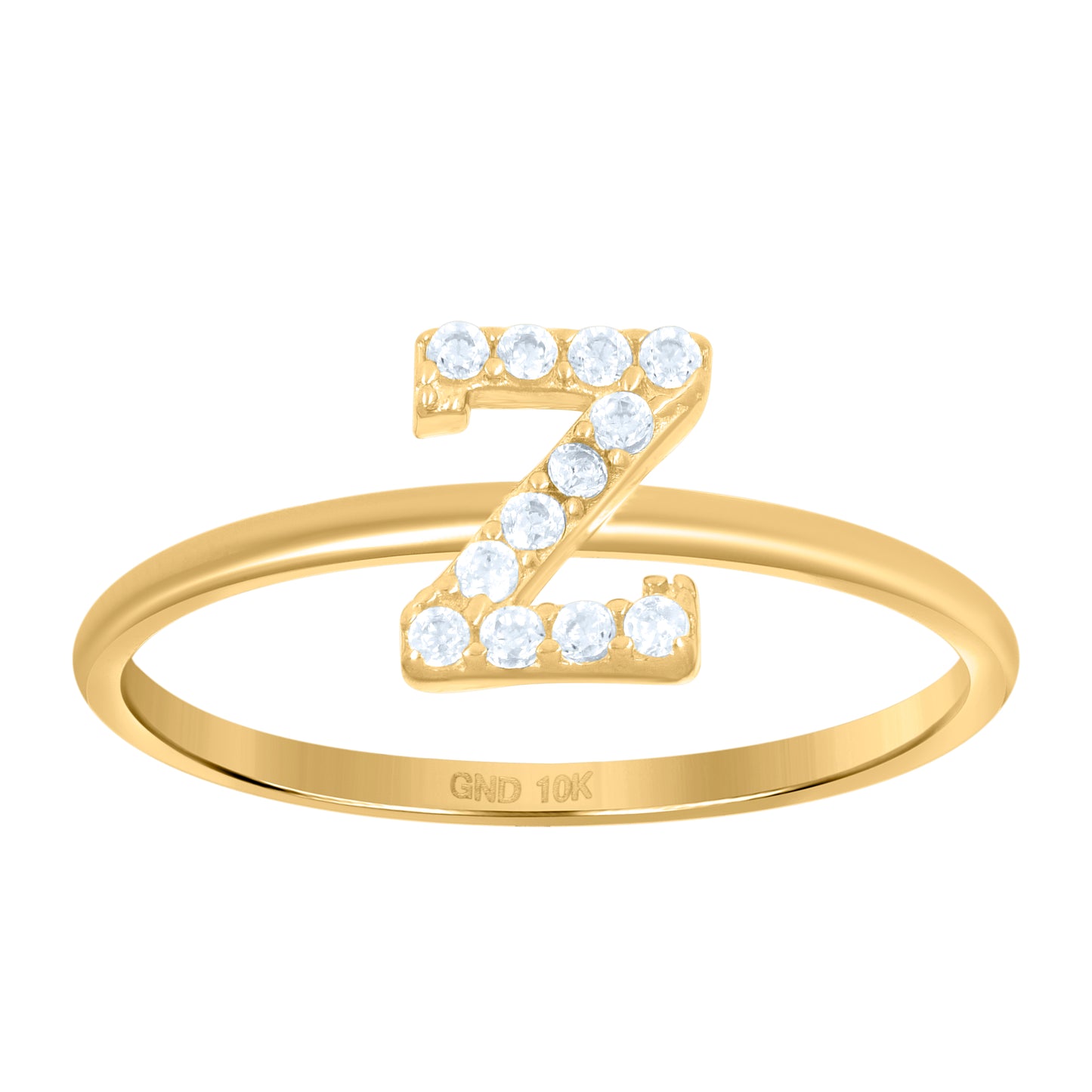 10K Yellow Gold Womens Cubic Zirconia Initial Alphabet Bridal Anniversary Engagement Wedding Ring