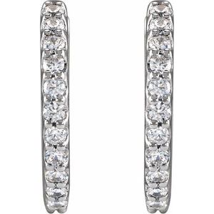 14K White Gold Pair Round Shape 1.4Mm Si1-Si2, Gh 1/2 Ctw Lab-Grown Diamond Hinged Hoop Earrings, Length: 13.64 Mm, Thickness: 2 Mm