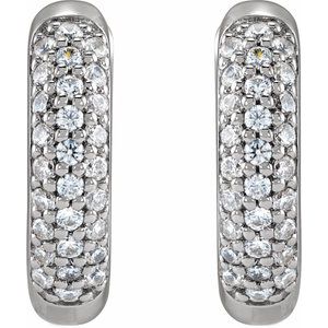 14K White Gold Pair Round Shape 1Mm Si1-Si2, Gh 1/4 Ctw Lab-Grown Diamond Hinged Hoop Earrings, Length: 12 Mm, Thickness: 3.1 Mm