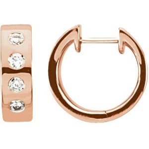 14K Rose Gold Each Round Shape 2.1Mm I1, Hi 1/6 Ctw Natural Diamond Earring, Length: 15.2 Mm, Thickness: 3.5 Mm