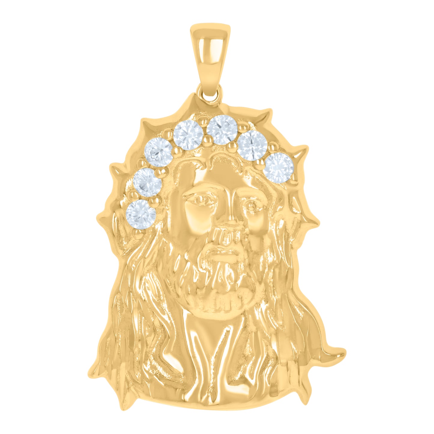 Sterling Silver Mens Cubic-Zirconia Jesus Religious Charm Pendant