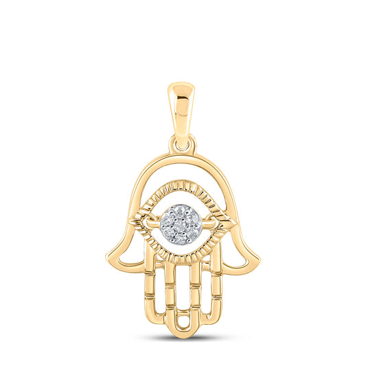 10K Yellow Gold Womens Round Diamond Hamsa Fashion Pendant 1/20 Cttw, Length: 0.95 In, Width: 0.57 In