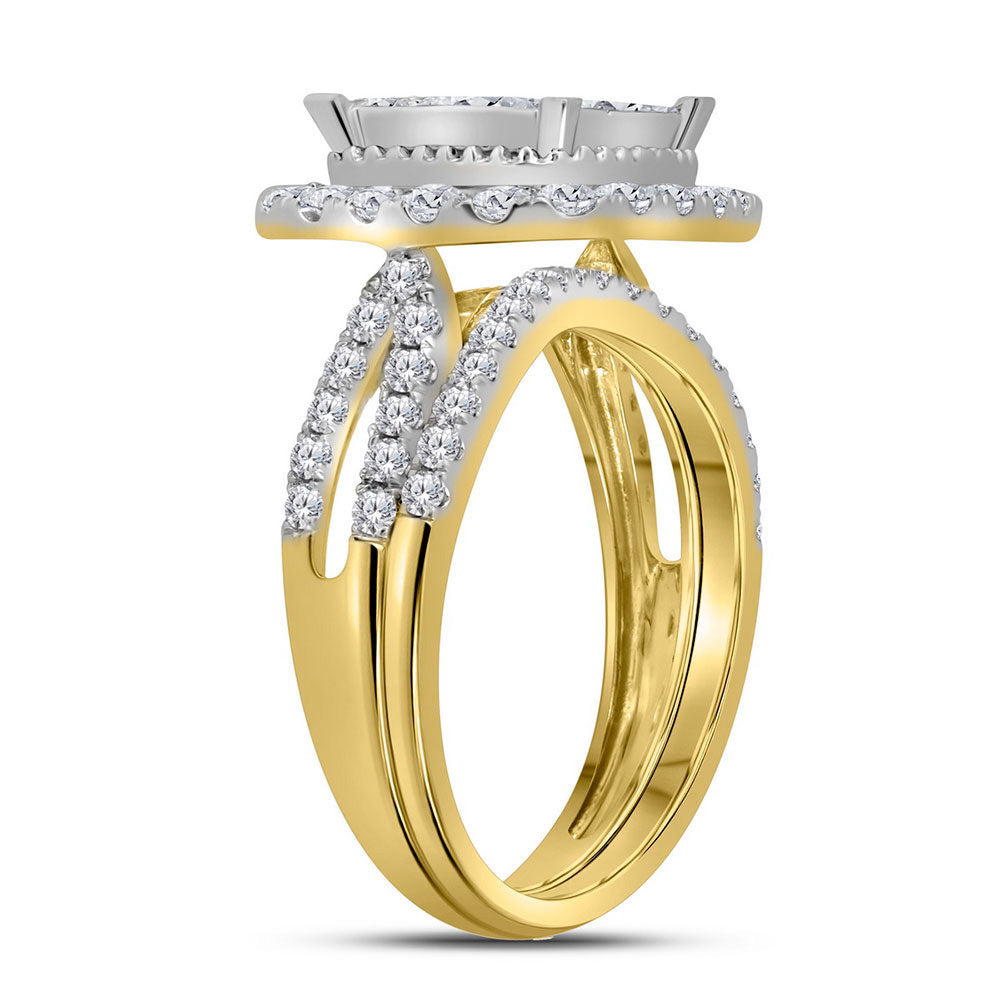 14K Yellow Gold Princess Diamond Halo Bridal Wedding Ring Band Set 1-3/4 Cttw, Womens Size: 5-10