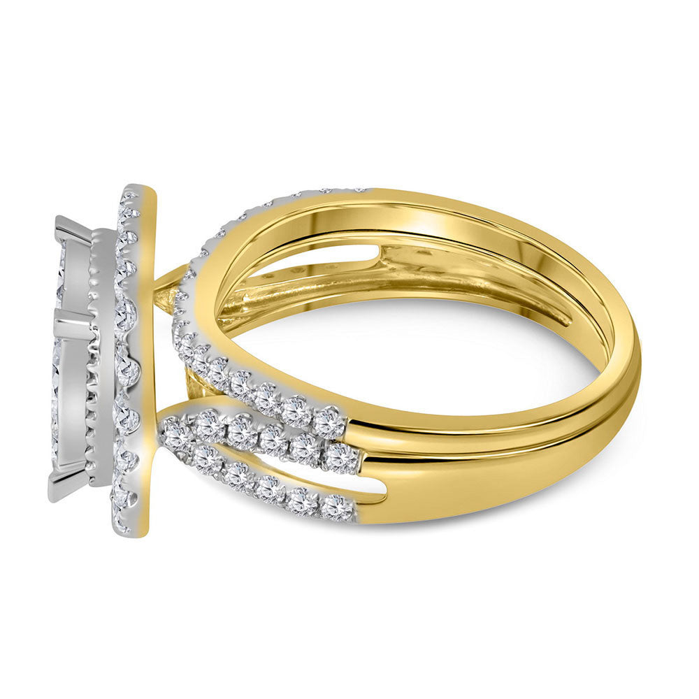 14K Yellow Gold Princess Diamond Halo Bridal Wedding Ring Band Set 1-3/4 Cttw, Womens Size: 5-10