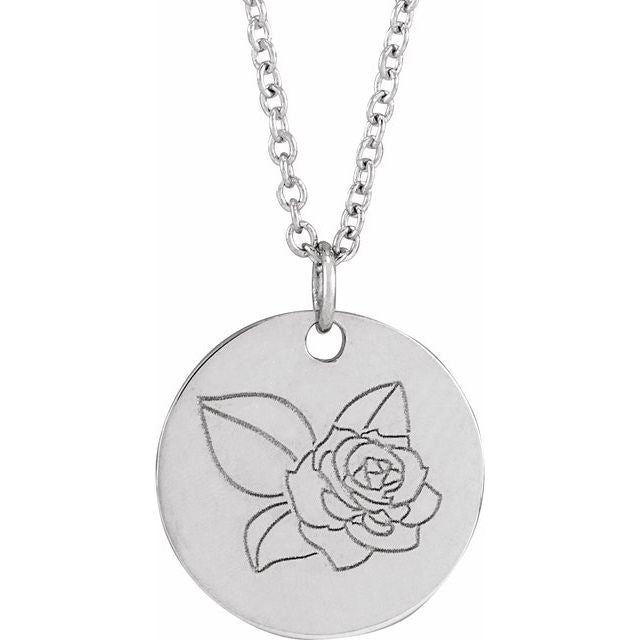 Sterling Silver Polished Birth Flower 16-18" Necklace