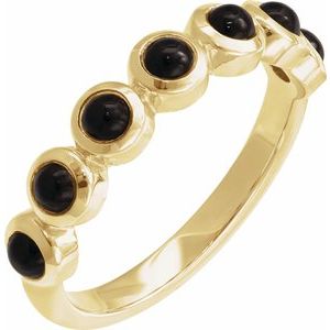 14K Yellow Gold Round 3 Mm Polished Natural Onyx Bezel-Set Cabochon Stackable Ring Size 7