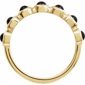 14K Yellow Gold Round 3 Mm Polished Natural Onyx Bezel-Set Cabochon Stackable Ring Size 7