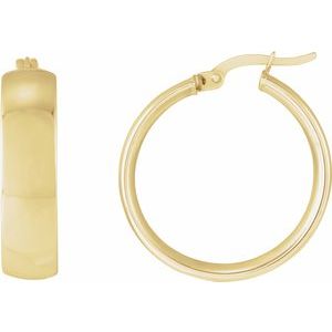 14K Yellow Gold Pair Hoop Earrings, Length: 20 Mm, Thickness: 6 Mm