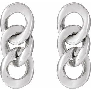 14K White Gold 14.4 X 5.3 Mm Pair Friction Backs Included Polished Curb Chain Link Earrings