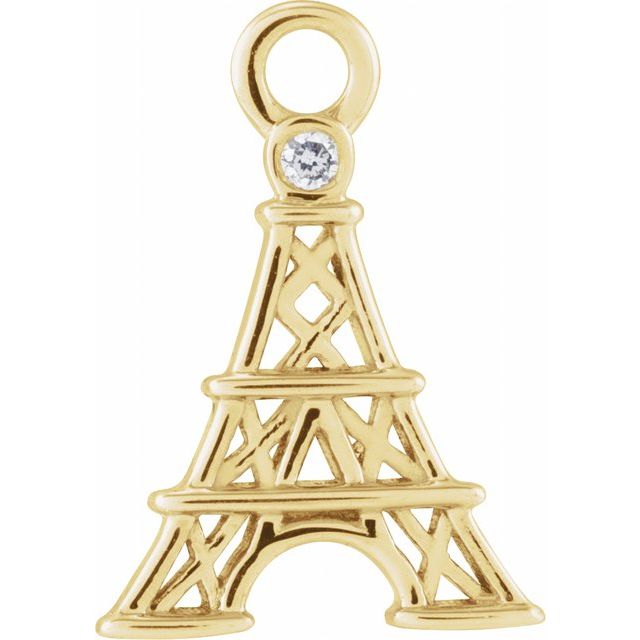 14K Yellow Or White Or Rose Gold Round1.1Mm Si1-Si2, G-H 8.78 X 3.5 Mm Polished Petite Pave .006 Ct Natural Diamond Eiffel Tower Dangle