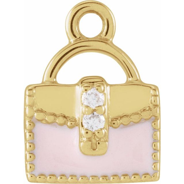 14K Yellow Or White Or Rose Gold Round1Mm Si1-Si2, G-H 8.97 X 6.7 Mm Polished Petite Pave .01 Ctw Natural Diamond Enamel Purse Dangle