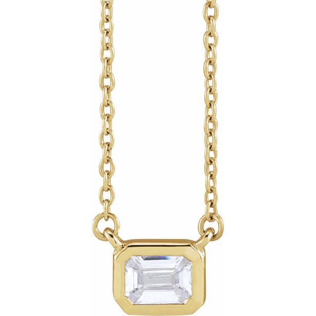 14K Yellow Gold Emerald 5.2 X 3.8Mm Si, G-H 16-18 In Polished 1/2 Ctw Lab-Grown Diamond Adjustable Necklace