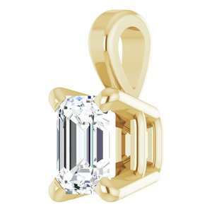 14K Yellow Gold Emerald 4 X 3Mm Ghi Si2-Si3 1/4 Ct Natural Diamond 4-Prong Solitaire Pendant