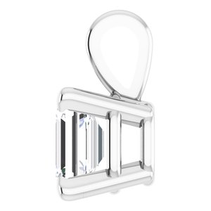 14K White Gold Emerald 4 X 3Mm Fg Vs 1/4 Ct Lab Grown Diamond 4-Prong Solitaire Pendant