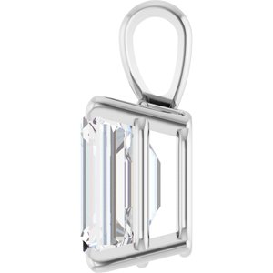 14K White Gold Emerald 7 X 5Mm Fg Vs 1 Ct Lab Grown Diamond 4-Prong Solitaire Pendant