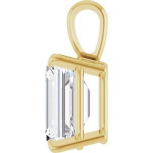 14K Yellow Gold Emerald 7 X 5Mm Fg Vs 1 Ct Lab Grown Diamond 4-Prong Solitaire Pendant