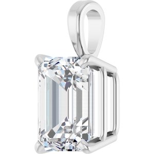14K White Gold Emerald 7 X 5Mm Fg Vs 1 Ct Lab Grown Diamond 4-Prong Solitaire Pendant