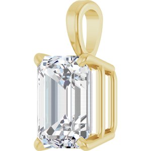 14K Yellow Gold Emerald 7 X 5Mm Fg Vs 1 Ct Lab Grown Diamond 4-Prong Solitaire Pendant