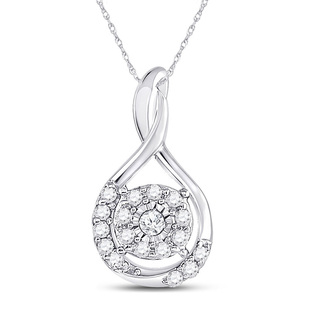 10K White Gold Womens Round Diamond Cluster Pendant 1/10 Cttw