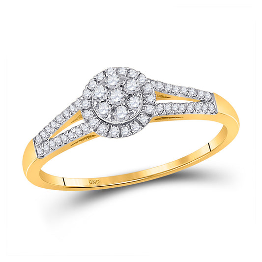 10K Yellow Gold Womens Round Diamond Flower Cluster Ring 1/5 Cttw, Womens Size: 5-10