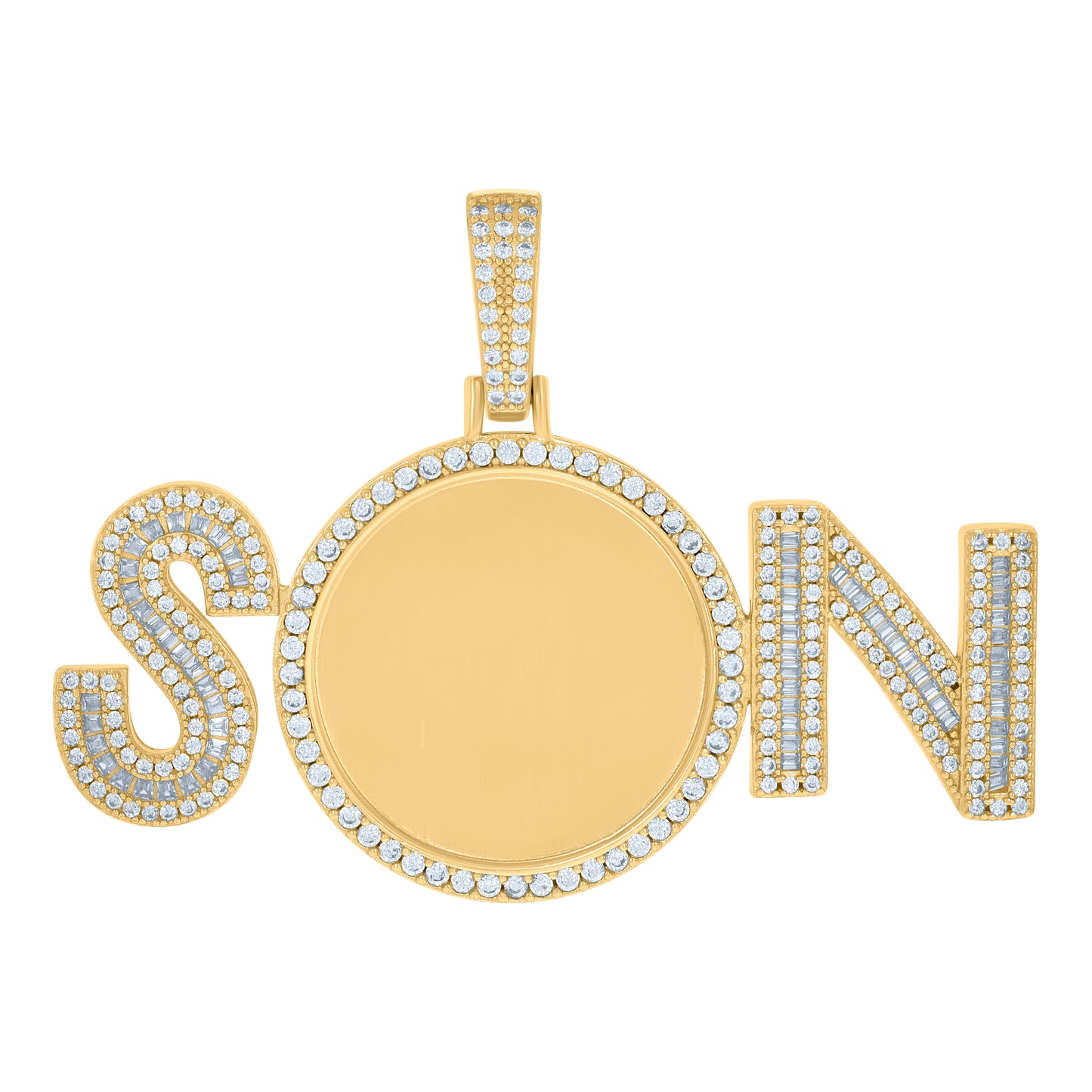 Sterling Silver Or Yellow-Tone Mens Baguette Round Cubic-Zirconia SN Fashion Picture Frame Charm Pendant