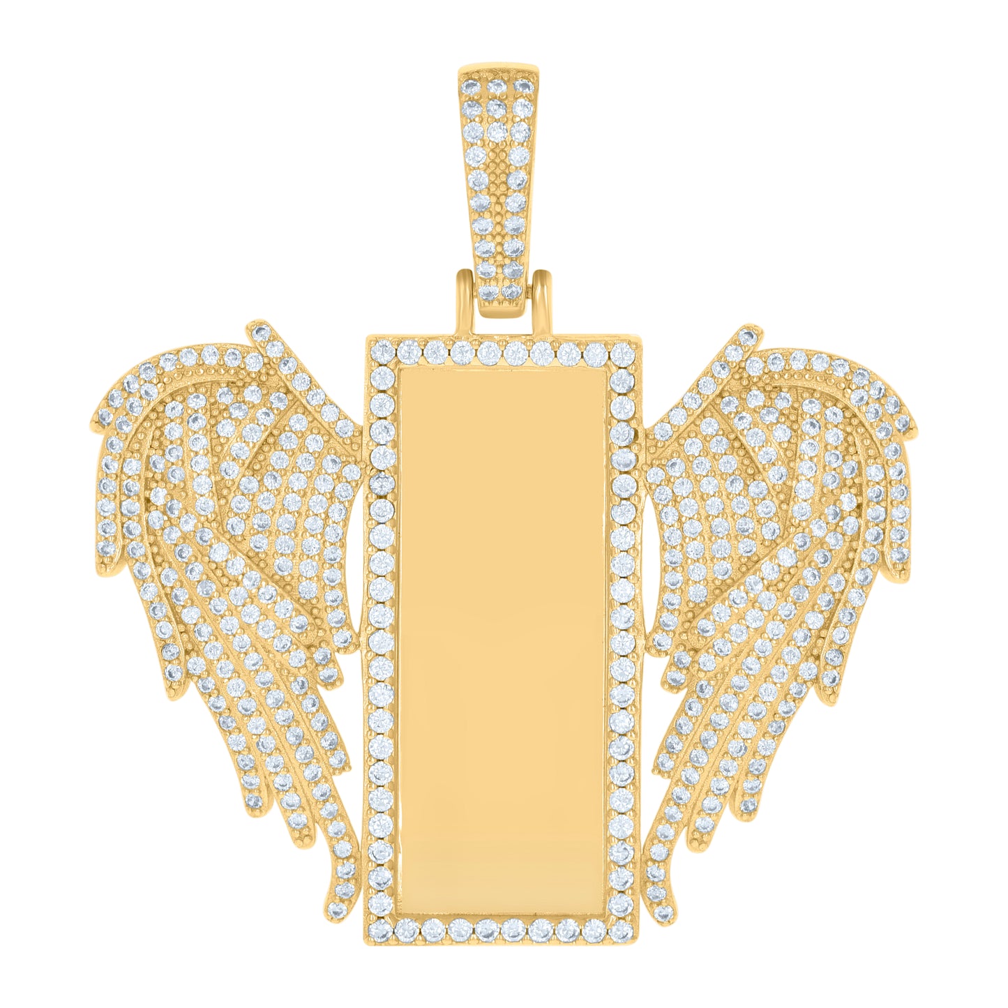 Sterling Silver Or Yellow-Tone Mens Cubic-Zirconia Flying Dog Tag Fashion Picture Frame Charm Pendant