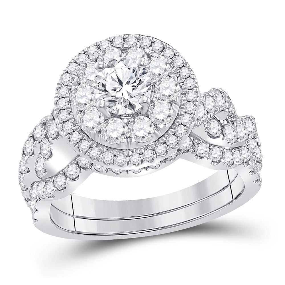 14K White Gold Round Diamond Bridal Wedding Ring Band Set 2 Cttw, Womens Size: 5-10