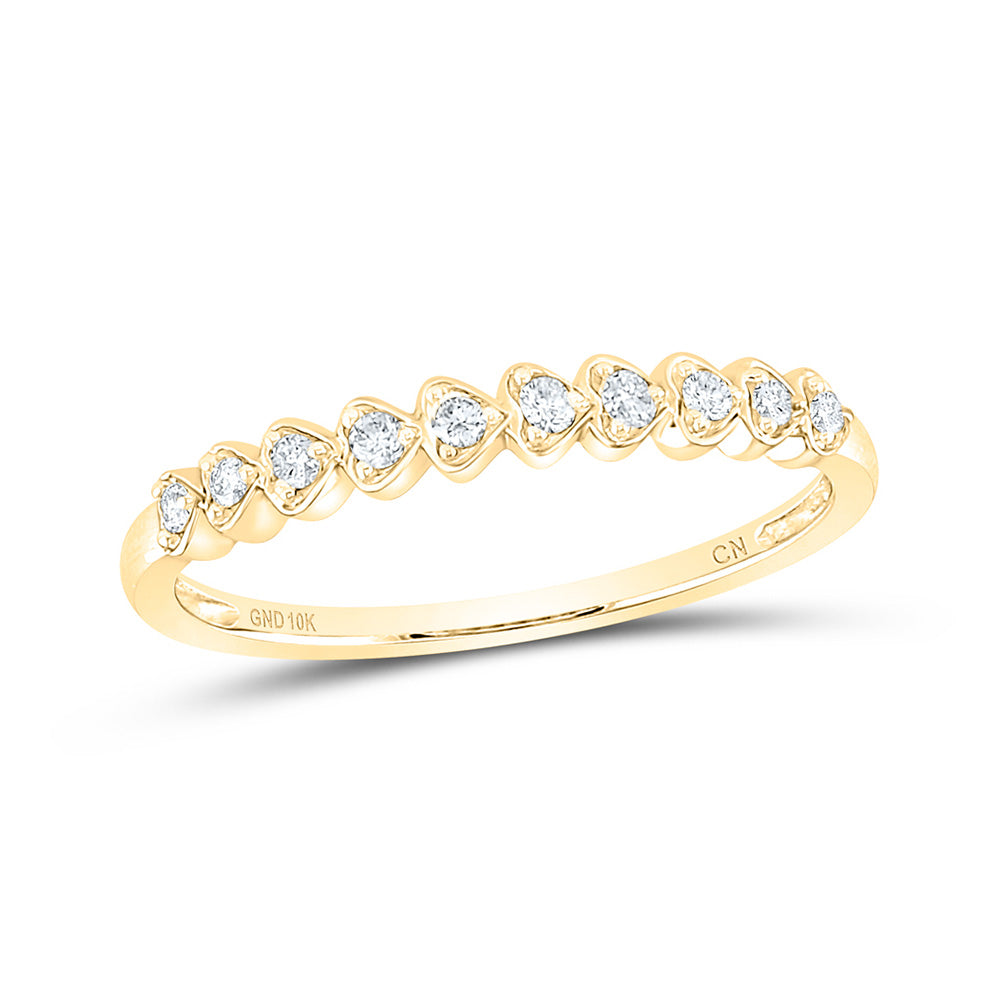 10K White Or Yellow Gold Womens Round Diamond Heart Stackable Band Ring , Womens Size: 5-10