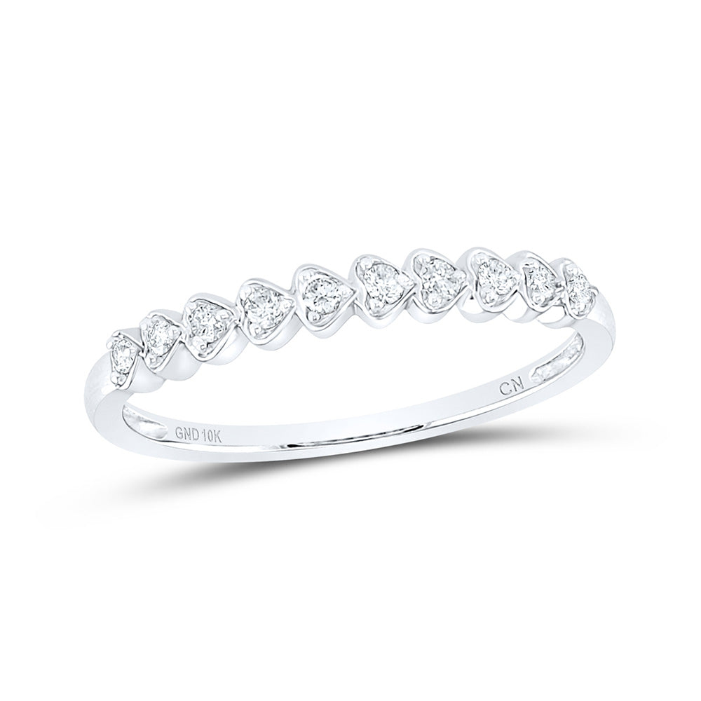 10K White Or Yellow Gold Womens Round Diamond Heart Stackable Band Ring , Womens Size: 5-10
