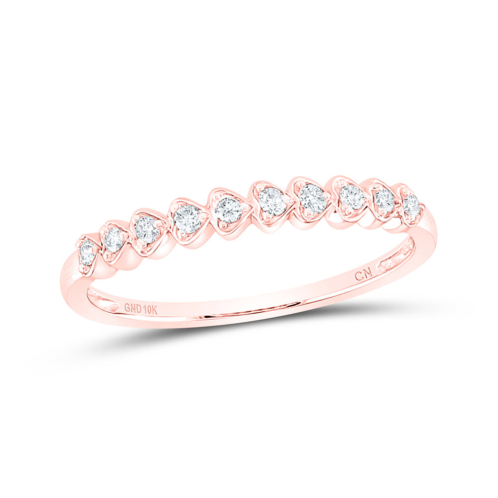 10K Rose Gold Womens Round Diamond Stackable Band Ring 1/10 Cttw, Womens Size: 5-10