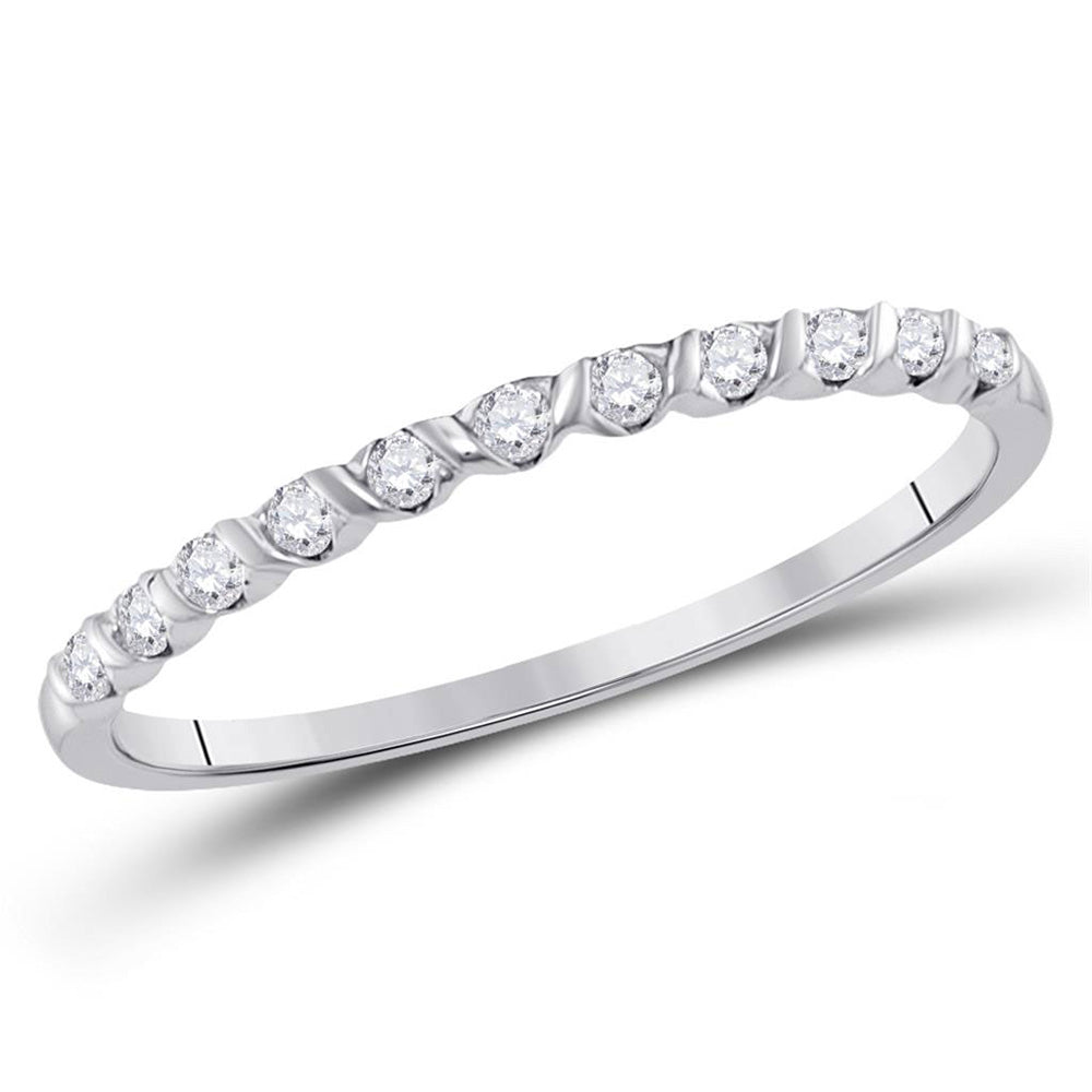 10K White Gold Womens Round Diamond Single Row Stackable Band Ring 1/6 Cttw, Womens Size: 5-10