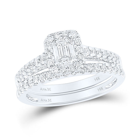 14K White Gold Emerald Diamond Bridal Wedding Ring Band Set 1 Cttw, Womens Size: 5-10