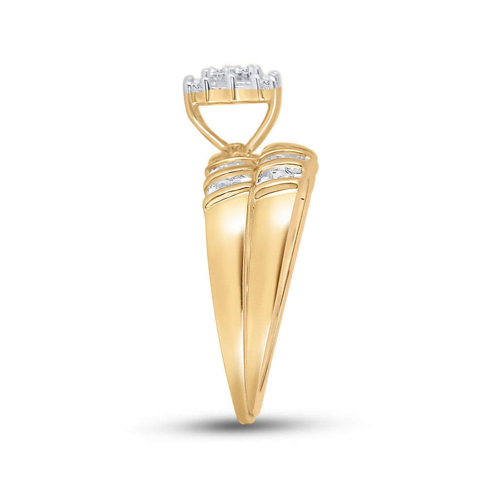 10K Yellow Gold His Hers Round Diamond Cluster Matching Wedding Set 1/10 Cttw, Womens Size: 5-10, Mens Size: 7-13