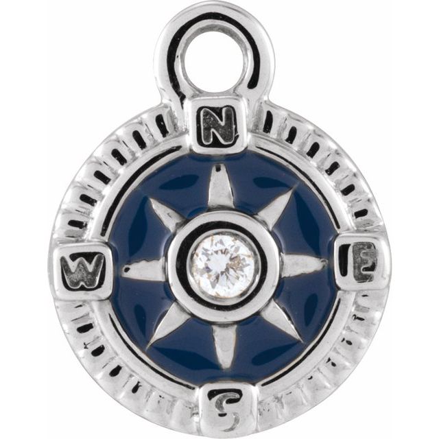 14K Yellow Or White Or Rose Gold Round1.3Mm I1, G-H 7.1 X 7.1 Mm Polished Petite Pave .01 Ct Natural Diamond Enamel Compass Dangle