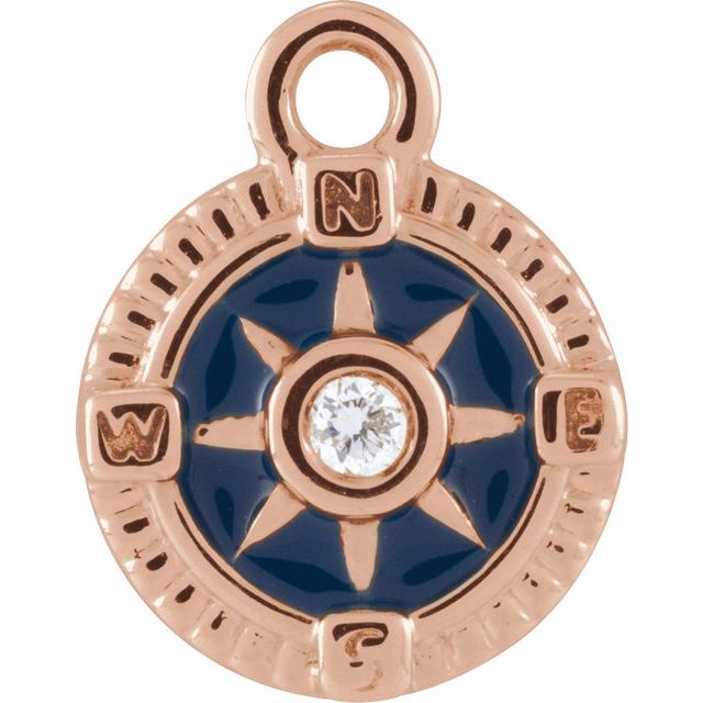 14K Yellow Or White Or Rose Gold Round1.3Mm I1, G-H 7.1 X 7.1 Mm Polished Petite Pave .01 Ct Natural Diamond Enamel Compass Dangle