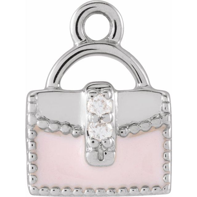 14K Yellow Or White Or Rose Gold Round1Mm Si1-Si2, G-H 8.97 X 6.7 Mm Polished Petite Pave .01 Ctw Natural Diamond Enamel Purse Dangle